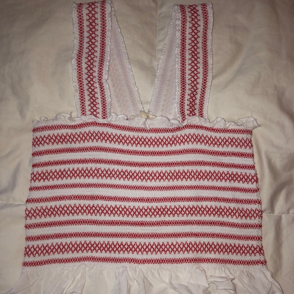 Red and White Stretchy Flow Top